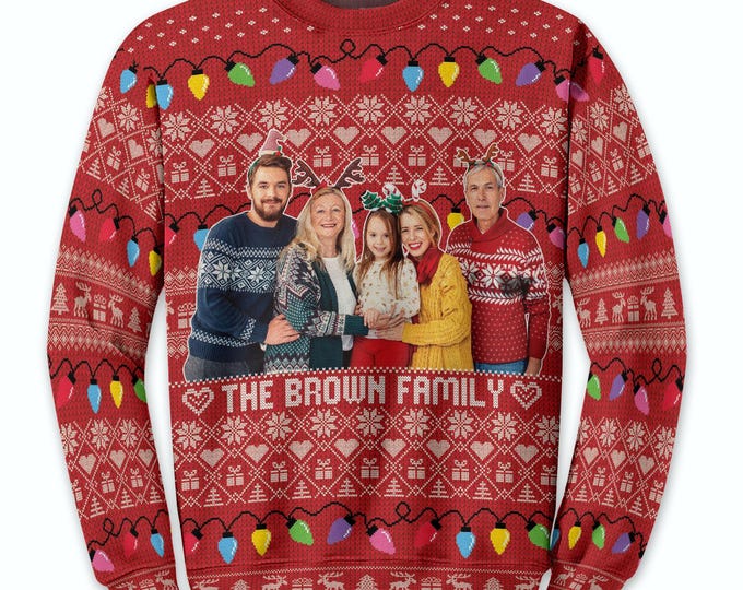 Personalized Photo Family Christmas Ugly Sweater, Custom Matching Shirts, Funny Custom Face Sweatshirt, Family Reunion Festie
