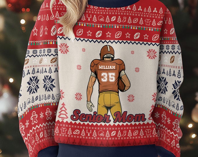 Custom Senior Football Ugly Christmas Sweater, Ladies Christmas Jumpers for Football Mom, Tis The Season Football Sweatshirt, Game Day Gift