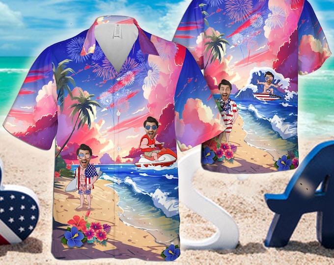 Custom Hawaiian Shirt With Face, Customized Funny 4th Of July Mens and Womens Shirts, Personalized American Flag Shirt, Custom USA Shirt