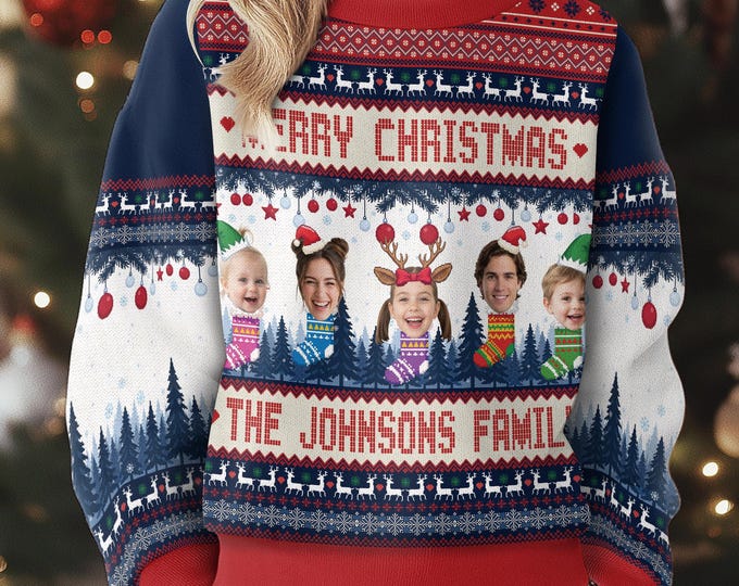 Custom Face Ugly Merry Christmas Sweater, Custom Ugly Sweatshirt with Photo, Matching Family Gift, Funny Christmas Jumper Trending Holiday