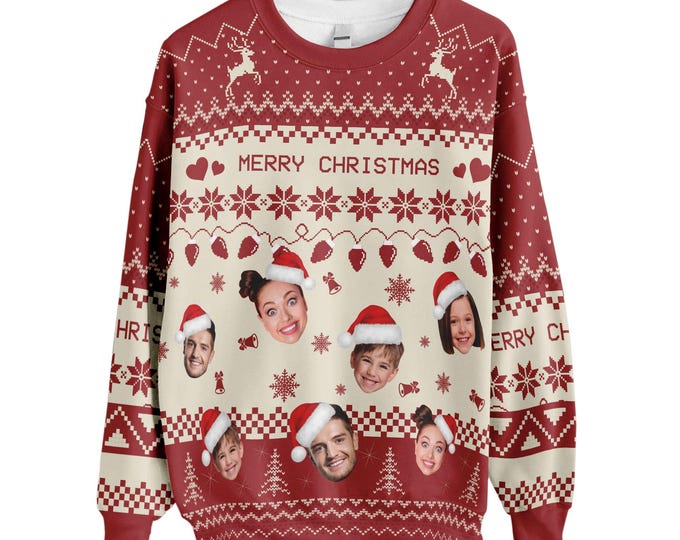 Custom Face Christmas Sweatshirt For Men Women, Funny Family Red Deer Christmas Sweatshirt, Personalized Xmas Shirt, Custom Faces Sweatshirt