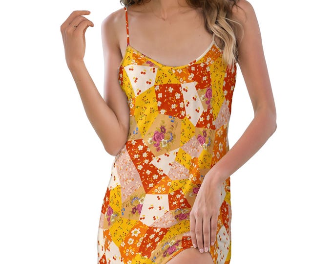 Womens Spaghetti Strap Floral Dress, Summer Casual Dresses for Women, Vintage Floral Sleepwear Dress Pocket, Dress Gift For Women