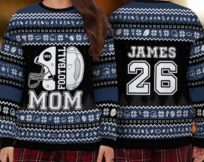 Custom Senior Football Mom Ugly Xmas Sweater, Tis The Season Football Sweatshirt, Ladies Christmas Jumpers Gift Holiday, Game Day Shirt