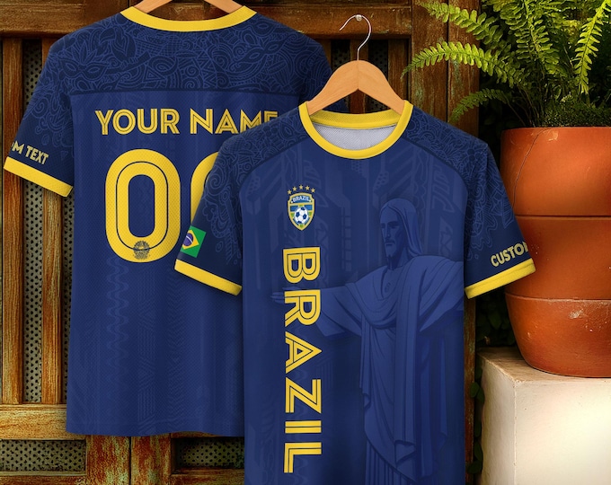 Personalized Brazil Football Jersey, Custom Team Gear, Youth &  Adult Sportswear, Game Day Uniform with Name and Number