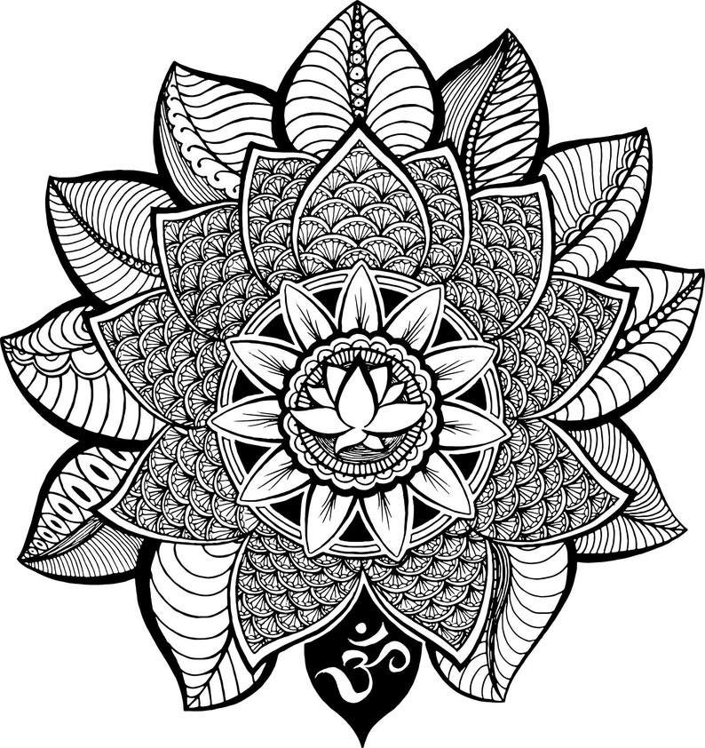 Lotus Flower Mandala Fine Art Print Pen and Ink Hand drawn