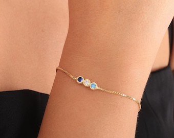 Custom Birthstone Bracelet, Family Bracelet, Mom Gift Bracelet, Personalized Jewelry, Dainty Minimalist Bracelet