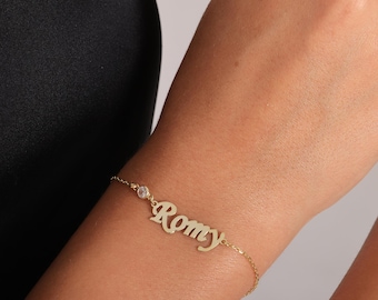 Personalized Name Bracelet with Birthstone, Custom Jewelry Gift, Mom Gift