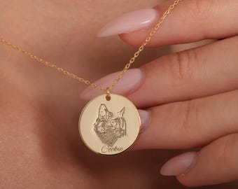 Pet Portrait Necklace, Personalized Pet Memorial Necklace, Custom Pet Photo Necklace, Animal Lover Gift, Cat Mom Gift, Dog Name Necklace