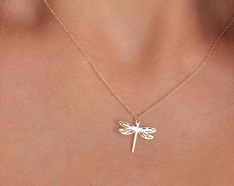 Elegant trollsländehalsband, minimalistiska smycken för kvinnor, trollsländesmycken, födelsedagspresent, present till henne