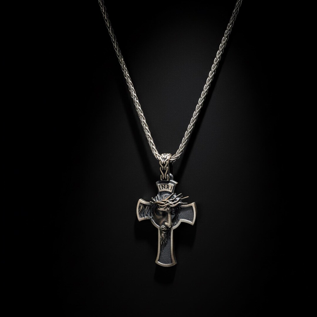 INRI Cross Necklace for Men, 925 Sterling Silver Crucifix Pendant ...