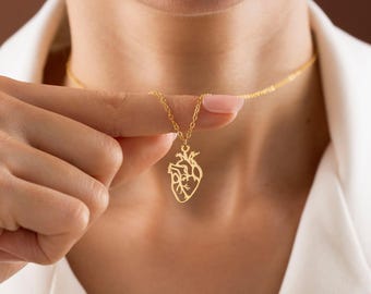 Gold Plated Dainty Anatomical Heart Pendant Necklace, Real Human Heart Necklace, Pendant Necklace, Mom Gift, Doctor Nurse Gift