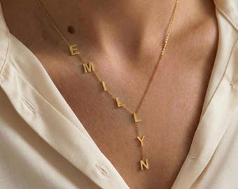 Lariat Initial Necklace, Custom Drop Name Necklace, Gold Name Y Necklace, Personalized Gift for Her, Bridesmaid Jewelry, Christmas Gift