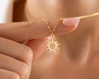 Gold Tiny Sunshine Pendant Necklace, Sunburst Necklace, Sun Necklace, Celestial Necklace, Christmas Gift for her, Gifts, Everyday Necklace