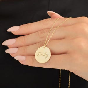 Disk Necklace, Custom Name Necklace, Gold Silver Rose Gold Name Necklace, Minimalist Jewelry, Round Jewelery