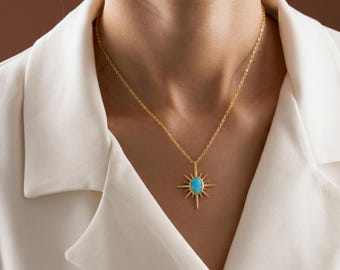 Opalsten Polstjärnehalsband, Nordstjärnehänge, Himmelsmycken, Elegant Opalhalsband, Stjärnberlockhalsband