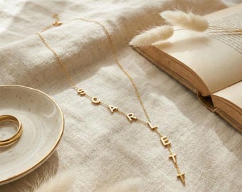 Lariat Initial Necklace, Custom Drop Name Necklace, Gold Name Y Necklace, Personalized Gift for Her, Bridesmaid Jewelry, Christmas Gift