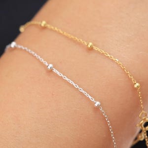 Beaded Chained Bracelet, Beaded Anklet, Beaded Chain Jewelry, Engraved Bracelet, Minimalist Bracelet, Gift for Her