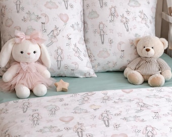 Baby Bunny Bedding sheets Set. Fitted Sheet, Flat Sheet & Pillowcases. Organic cotton, Kids Teen Bedroom Decor, cozy Gift. Individual order.