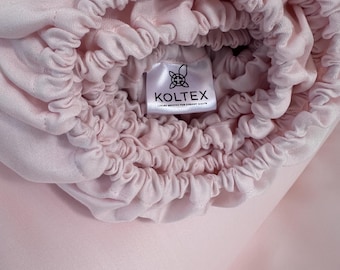 Light Pink Fitted Sheet – Turkish Sateen 100% Cotton, Soft Cozy Bedding, Deep Pocket Mattress Cover | Twin Full Queen King, Custom Size