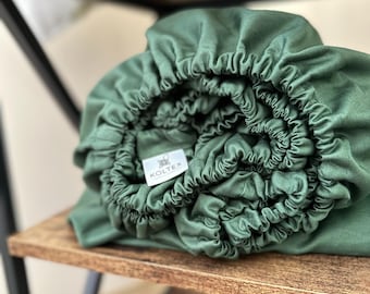 Organic Wooden green Lux fitted sheet. Turkish premium Sateen 100% cotton. Cozy and soft. Twin, Full, Queen, King size. Personalized size