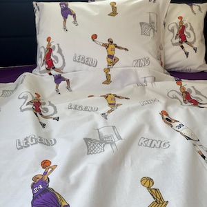 Basketball Bedding Set, Organic Cotton with Iconic Legends Print. Duvet cover and pillowcases.