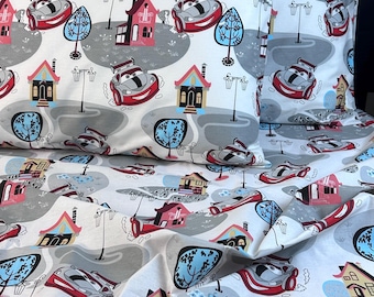 Kids Cars Bedding Set – Organic Cotton Fitted Sheet, Flat Sheet & Pillowcases | Cartoon Car Boys Bedroom Decor, Toddler Twin Full Queen