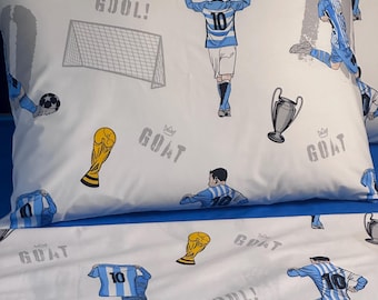 Soccer Pillowcases for Kids – Cotton Football Player Print, Messi Inspired Sports Pillow Cover | Boys Bedroom Decor, Standard Queen King