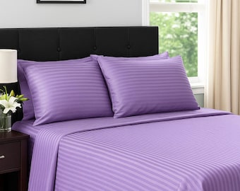 Elegant Lilac Lux Stripe Sateen bedding set. 2 pillowcases + duvet cover. Organic Turkish 100% Premium cotton. Custom orders.
