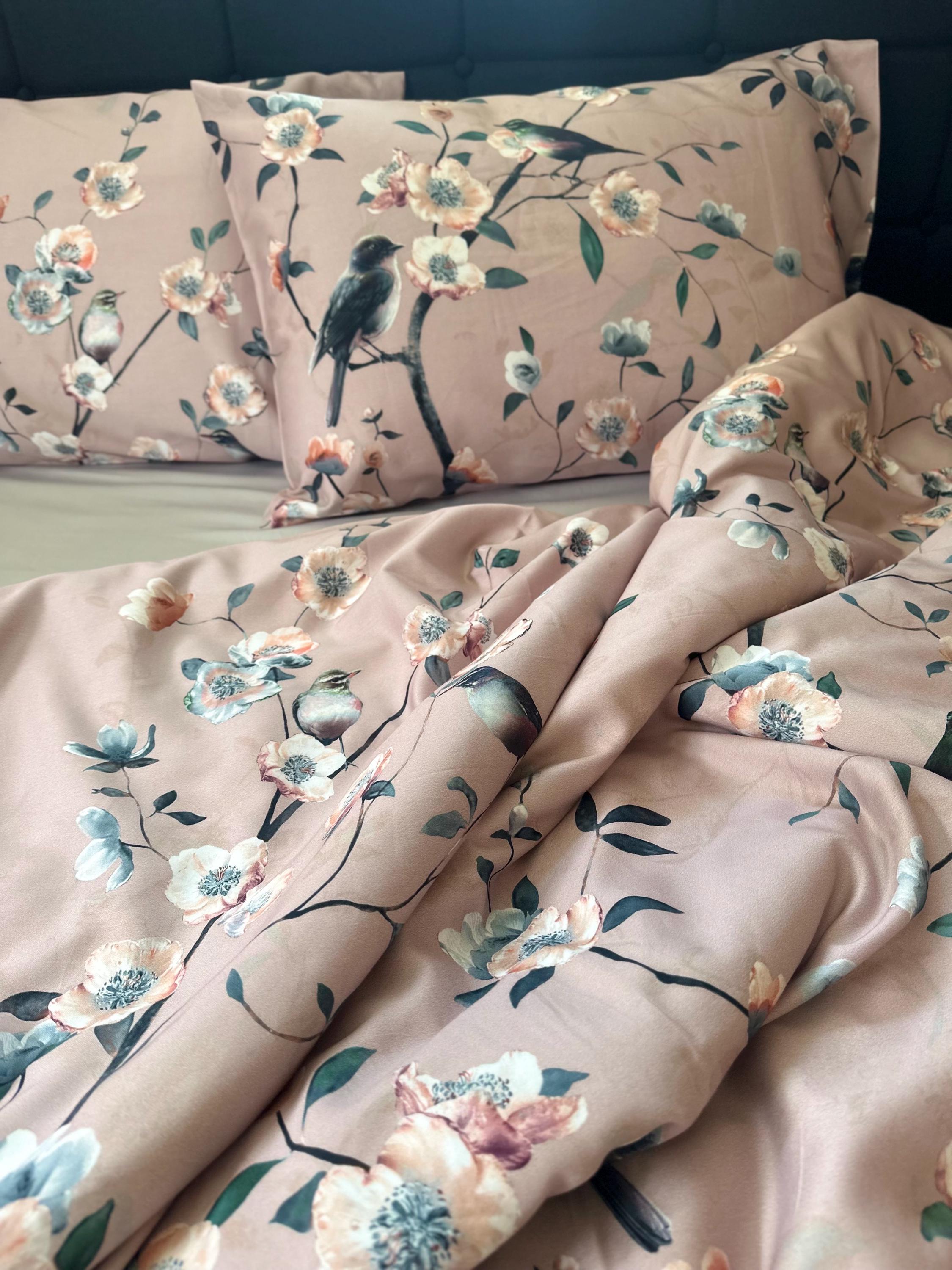 Elegant Floral and bird Lux bedding set 2 Pillowcases duvet cover Organic Turkish Sateen 100 Premium cotton Personalized