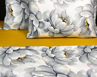 Elegant  floral pillowcases set. Lux Turkish Sateen 100% cotton. Very soft. Standard, Queen, King. Custom order