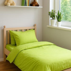 Organic cotton bedding set for kids. Soft plain fabric. Different colors. Twin, Full, Queen, Todler size. Pillowcases, duvet cover, sheets.