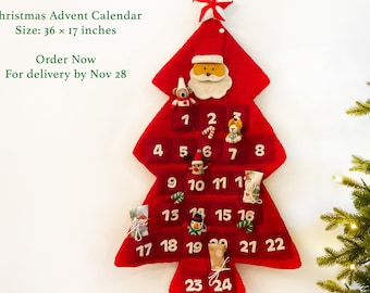 Christmas Advent Calendar: Handmade Felt Christmas Countdown Calendar - Kids Holiday Decor - Size 36x17 inches | Sustainable Christmas Decor