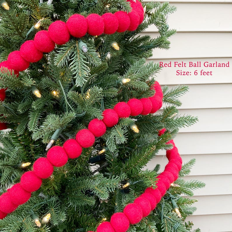 Red Felt ball garland - christmas garlands