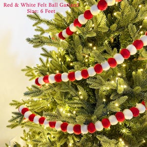 Red and White felt ball garland - Christmas garland