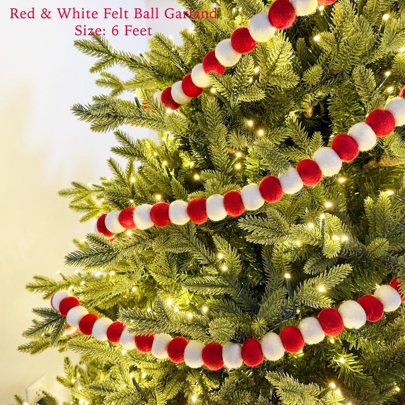 Red and White felt ball garland - Christmas garland