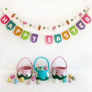 Happy Easter Garland Handmade Felt | Spring Banner | Easter Party Decor | Colorful Easter Mantel Decoration – Easter Egg Hunt Decor - 5 Feet