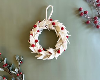 Handcrafted Christmas Wreath with Red Berries | Felt Holiday Decor | Size: 8 Inches & 11 inches