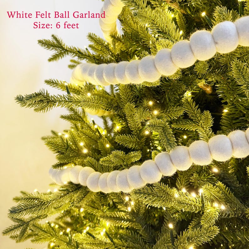 White Felt ball garland - christmas tree decor