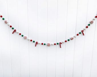 Guirlande de Noël boules et cannes de bonbon - 1,8 m | Guirlande en feutre faite main