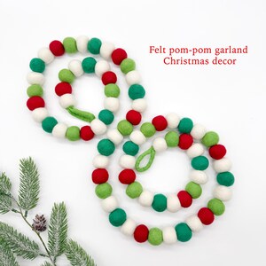 Red white and green felt ball garland - Christmas garlands