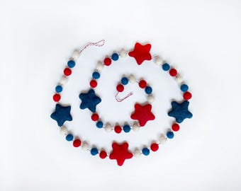 Wool Felt Star Garland: Patriotic July 4th Decor, 62 Inches