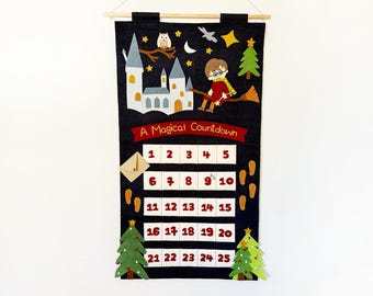 Christmas Advent Calendar Wizard Theme | Christmas Countdown | Kids Holiday Decor | Sustainable Gift | Advent Calendar 2025 - 22” W x 39” H