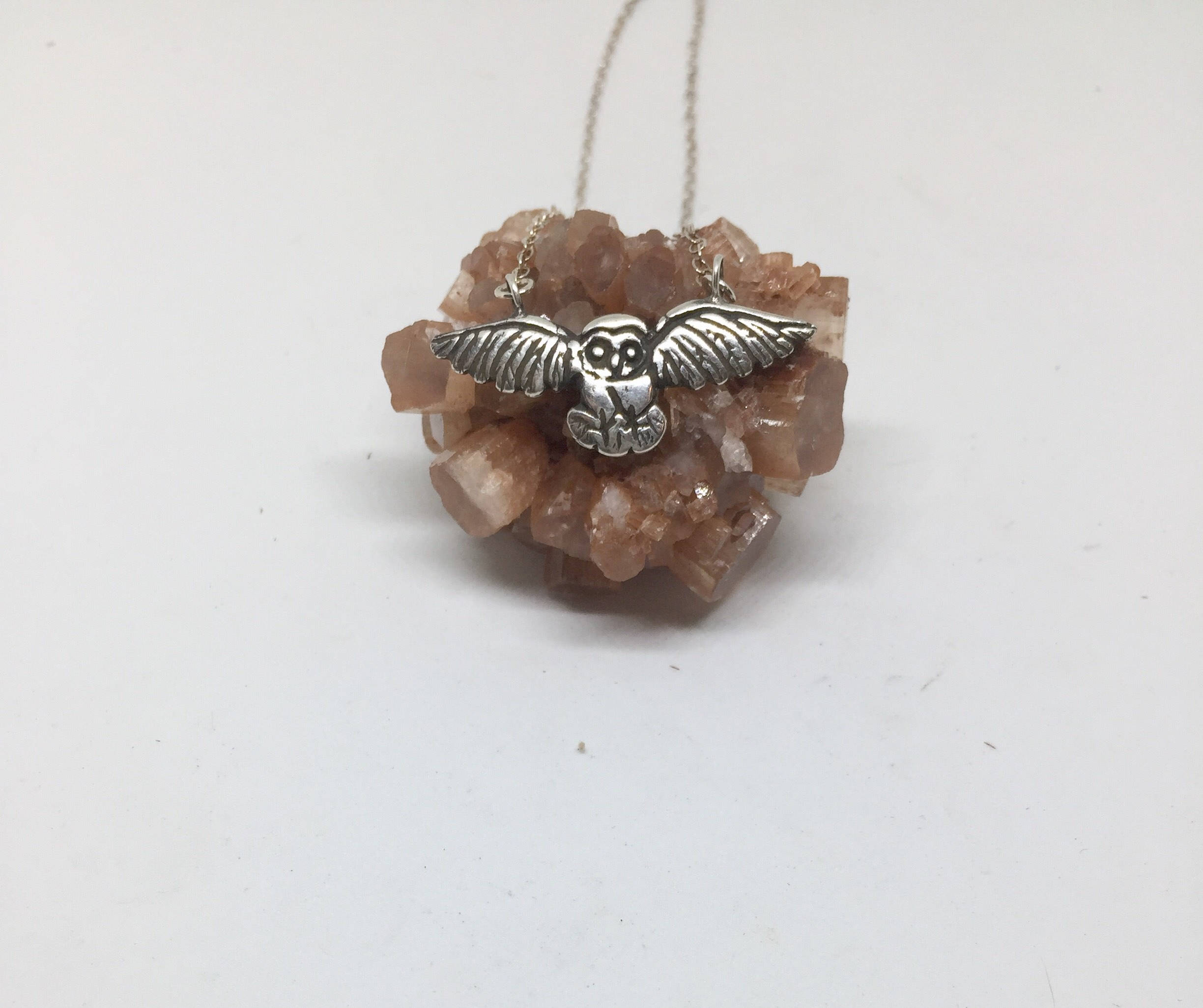 On Sale**Night Flier sterling silver owl pendant necklace