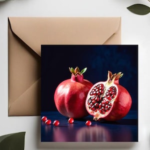 Jeu de cartes de voeux grenade | Cartes d'anniversaire de Perséphone | Amateurs de mythologie grecque | Lot de cartes d'amour rouge fruit de la passion