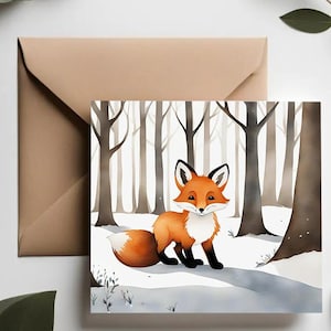 Cartes d'anniversaire de luxe avec renard | Cartes d'anniversaire dans les bois avec renard enneigé | Animaux sauvages illustrés | Cartes d'hiver douillettes animaux des bois