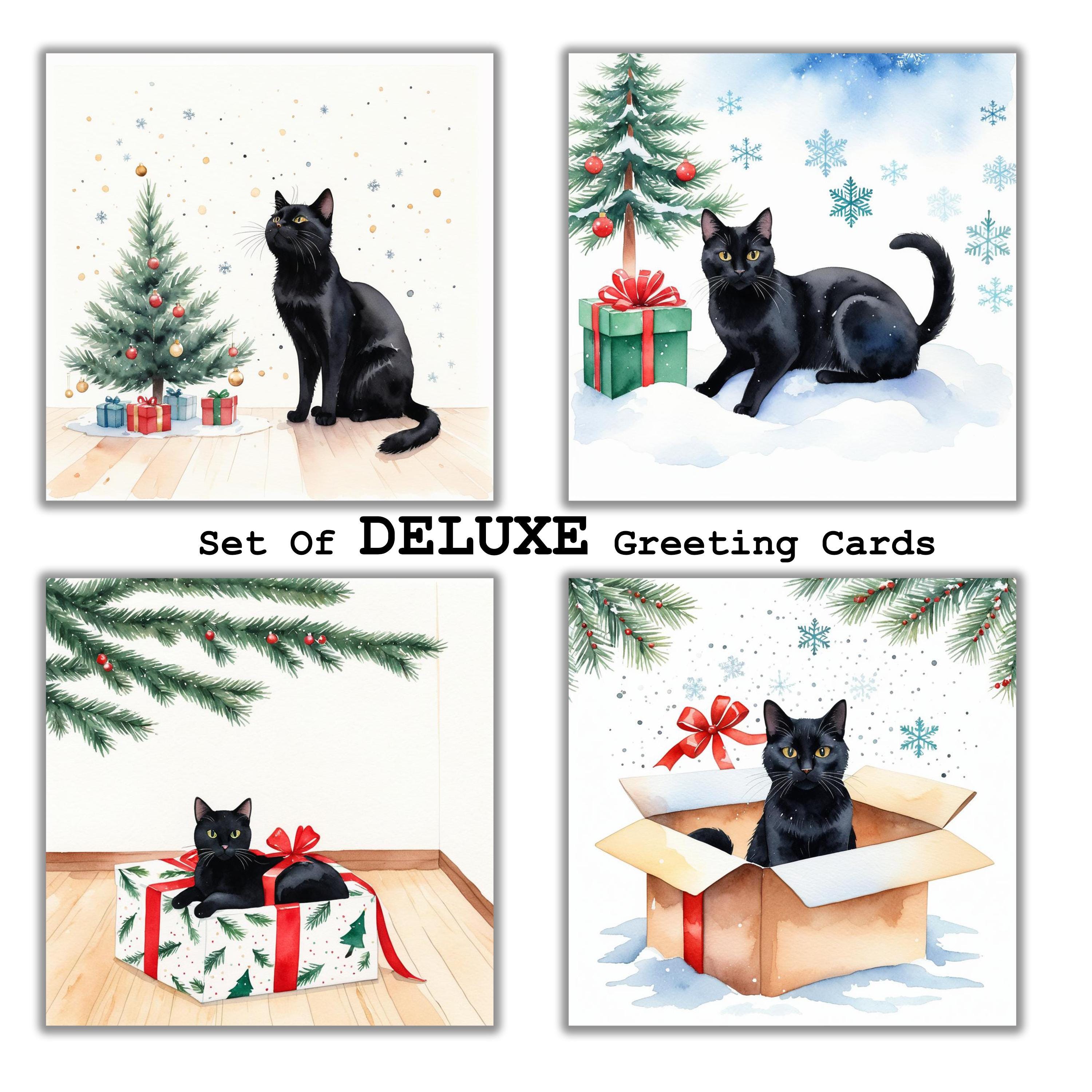 黒猫のクリスマスカードセット：猫好きへの面白いギフト - Etsy 日本