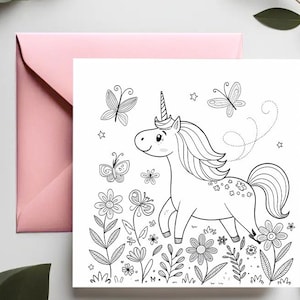 Biglietto di auguri speciale per il compleanno / Biglietto di auguri di compleanno con unicorno da colorare / Colora il tuo biglietto di auguri per il compleanno / Biglietto di auguri unico per bambine /