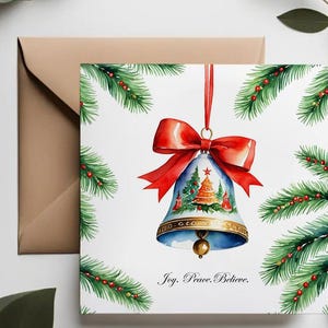 Jeu de cartes cloches de Noël | Cartes de voeux élégantes | Cartes de correspondance magnifiquement simples, élégantes et luxueuses