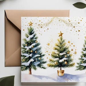 Biglietto d'auguri con albero di Natale dorato / Biglietto d'auguri arcobaleno / Set di biglietti con interno bianco / Biglietto di Natale di lusso / Calde cartoline di Natale