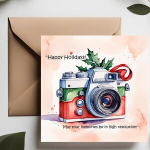Carte de Noël de photographe | Carte meme photographie | Appareil photo photo de Noël haute résolution pour carte de Noël | Illustration d'appareil photo rétro